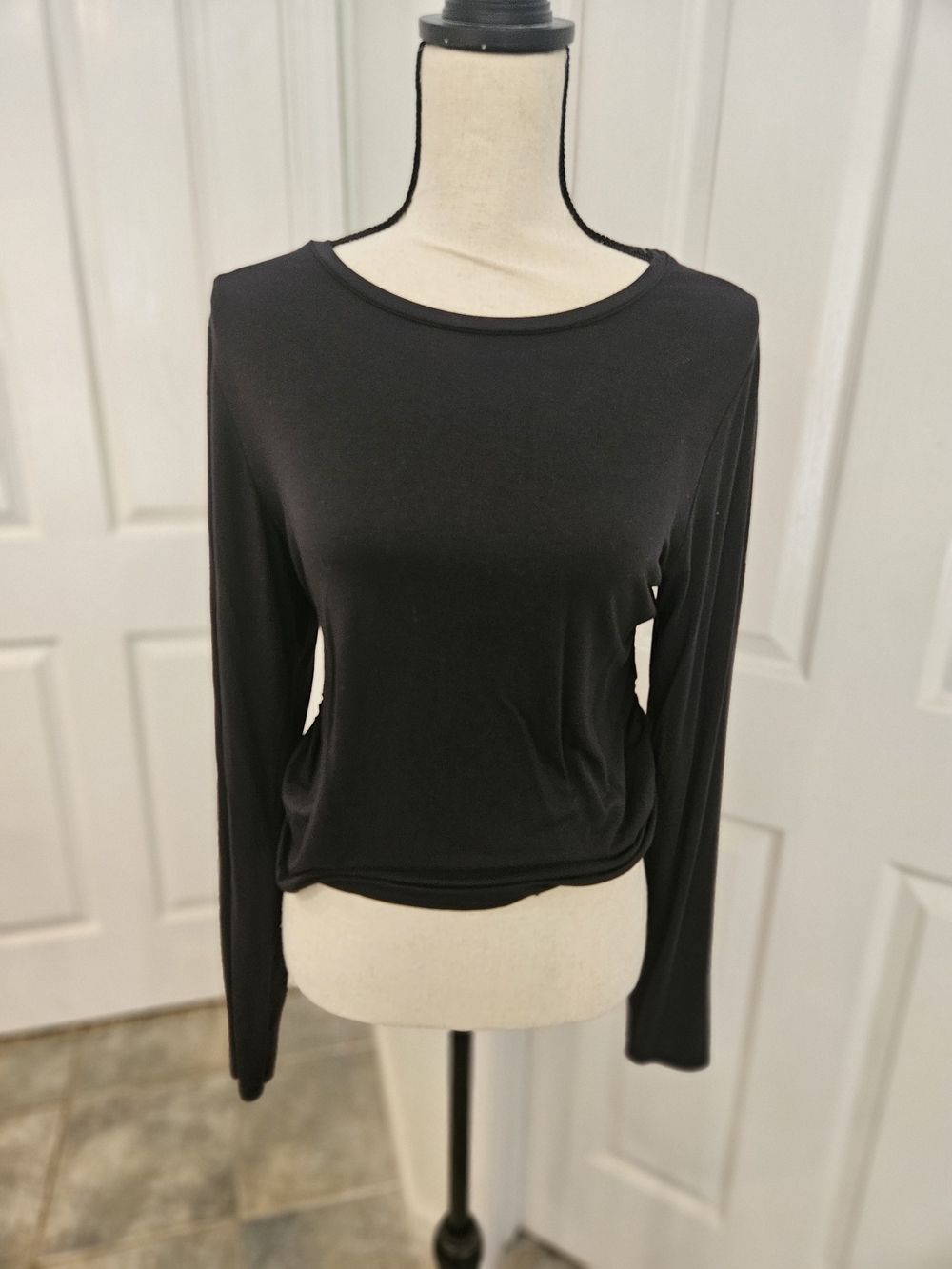 American Eagle Outfitters Black Long-Sleeve Crewneck Top With Cutout Out Back